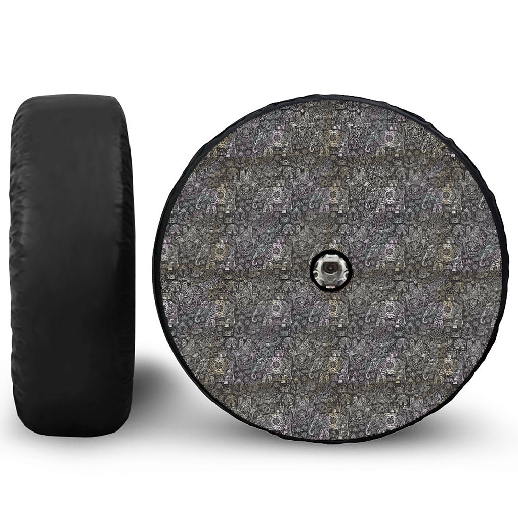 Indian Boho Elephant Pattern Print Tire Cover With Camera Hole