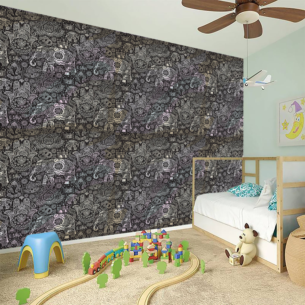 Indian Boho Elephant Pattern Print Wall Sticker