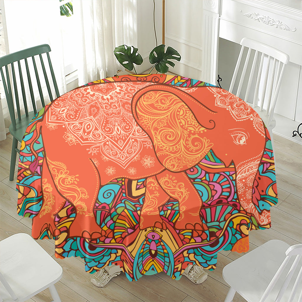 Indian Boho Hippie Elephant Print Waterproof Round Tablecloth