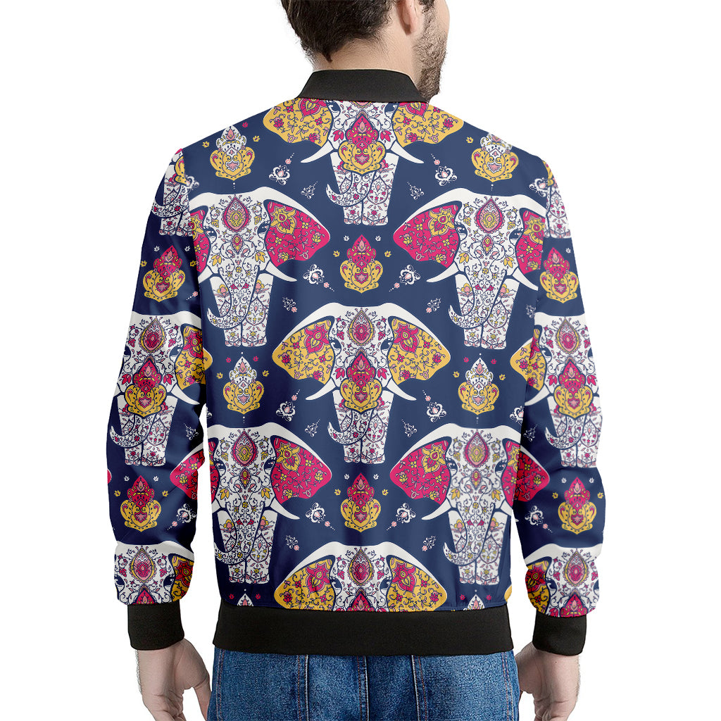 Indian Floral Elephant Pattern Print Men's Bomber Jacket