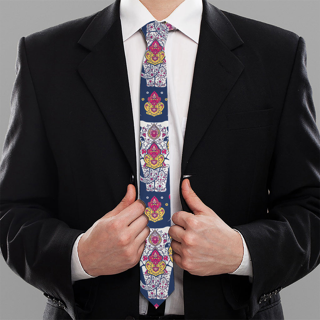 Indian Floral Elephant Pattern Print Necktie