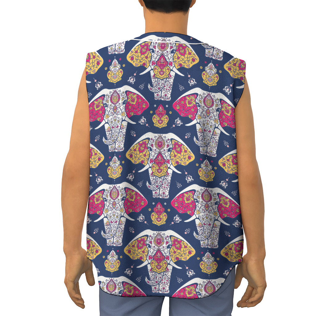 Indian Floral Elephant Pattern Print Sleeveless Baseball Jersey