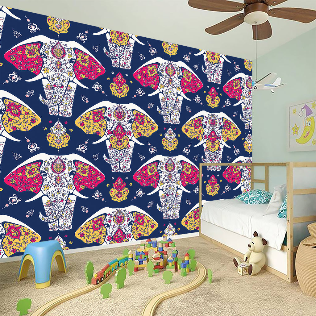 Indian Floral Elephant Pattern Print Wall Sticker