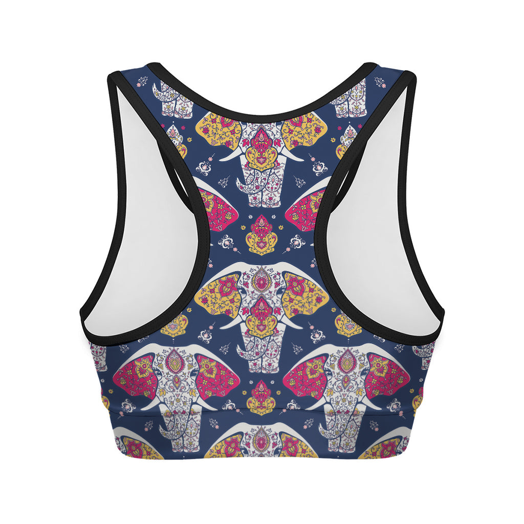 Indian Floral Elephant Pattern Print Women's Sports Bra