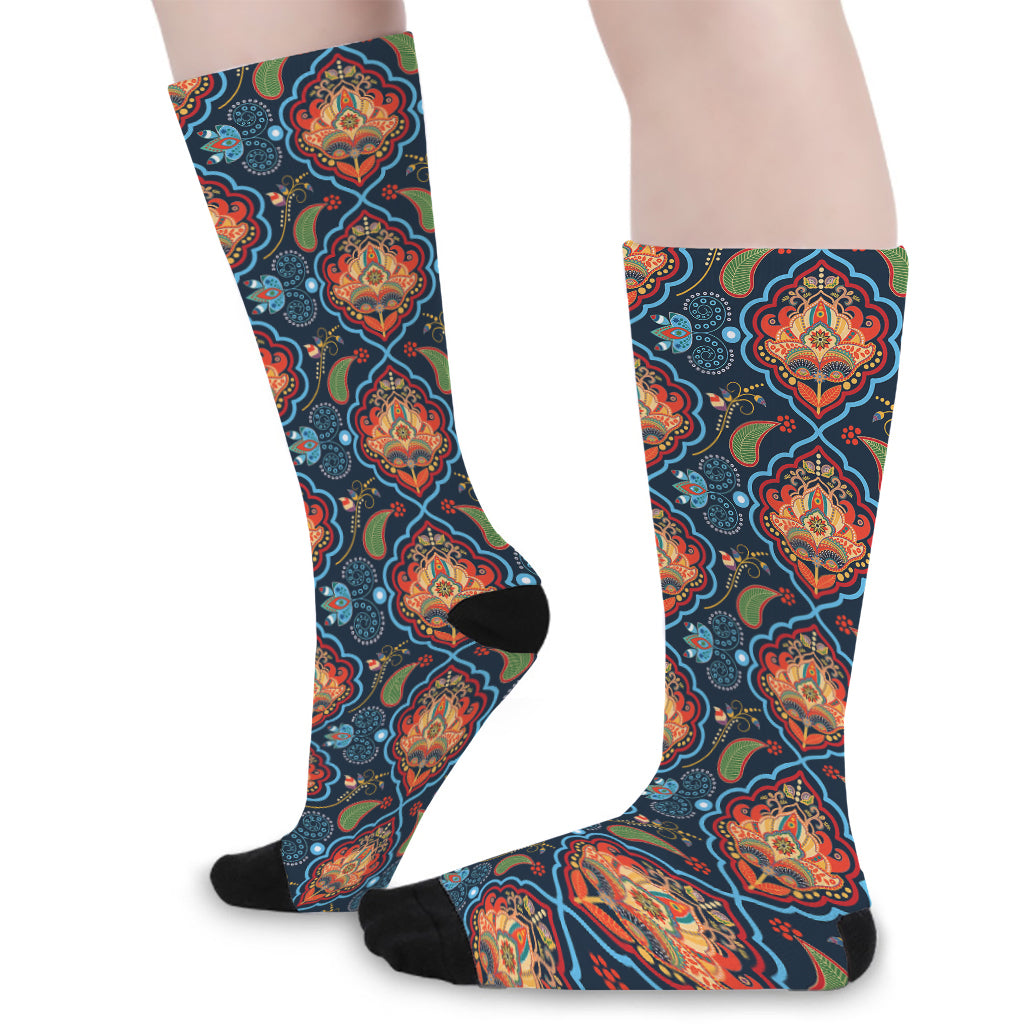 Indian Floral Paisley Pattern Print Long Socks