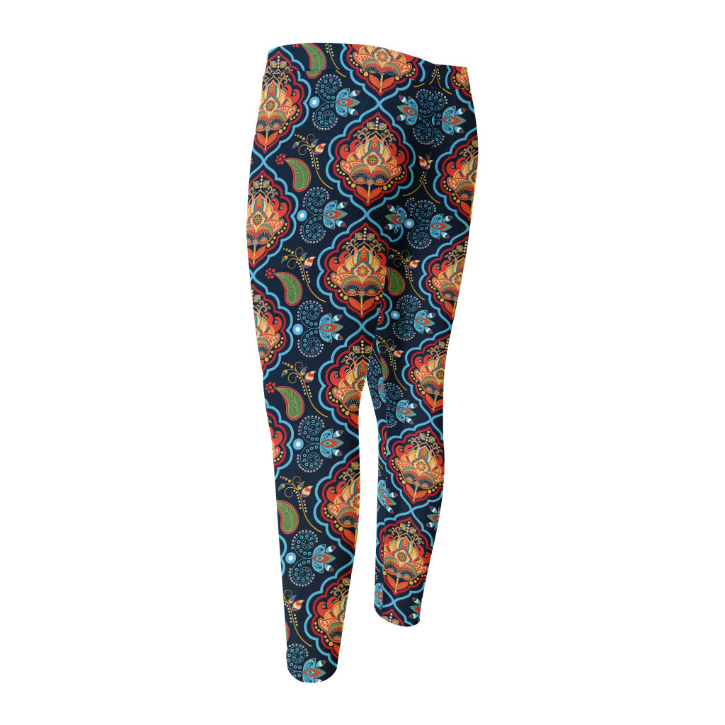 Indian Floral Paisley Pattern Print Men's Compression Pants