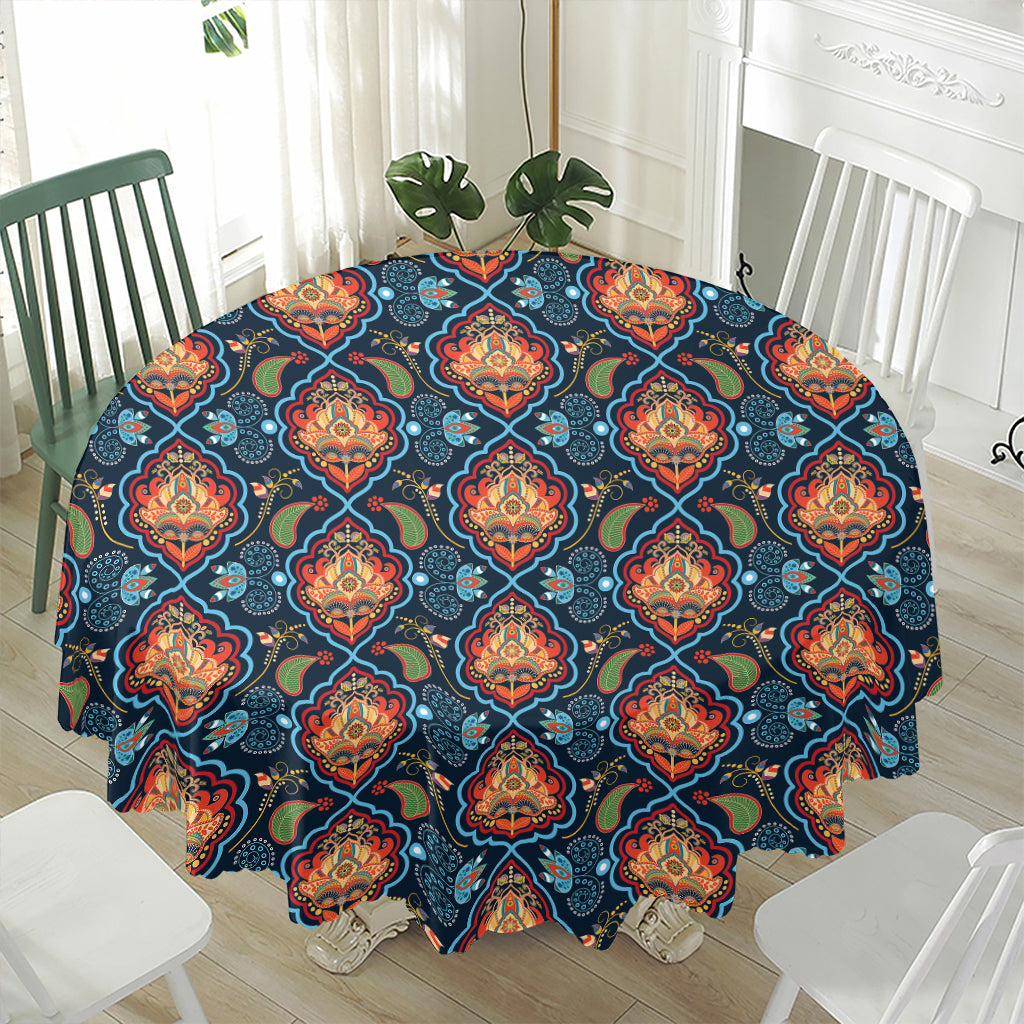 Indian Floral Paisley Pattern Print Waterproof Round Tablecloth