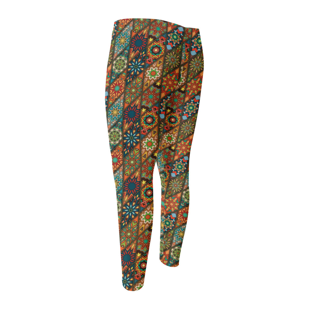 Indian Floral Patchwork Pattern Print Men's Compression Pants