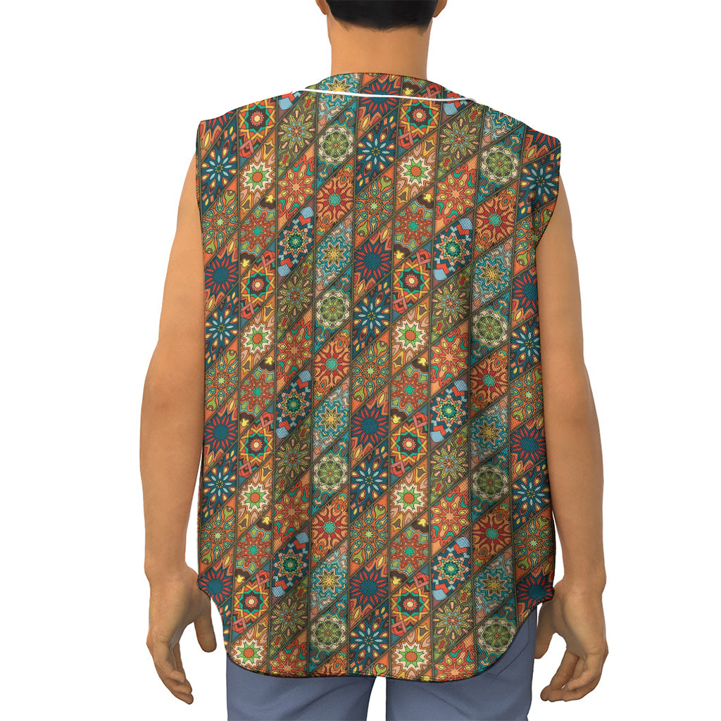 Indian Floral Patchwork Pattern Print Sleeveless Baseball Jersey
