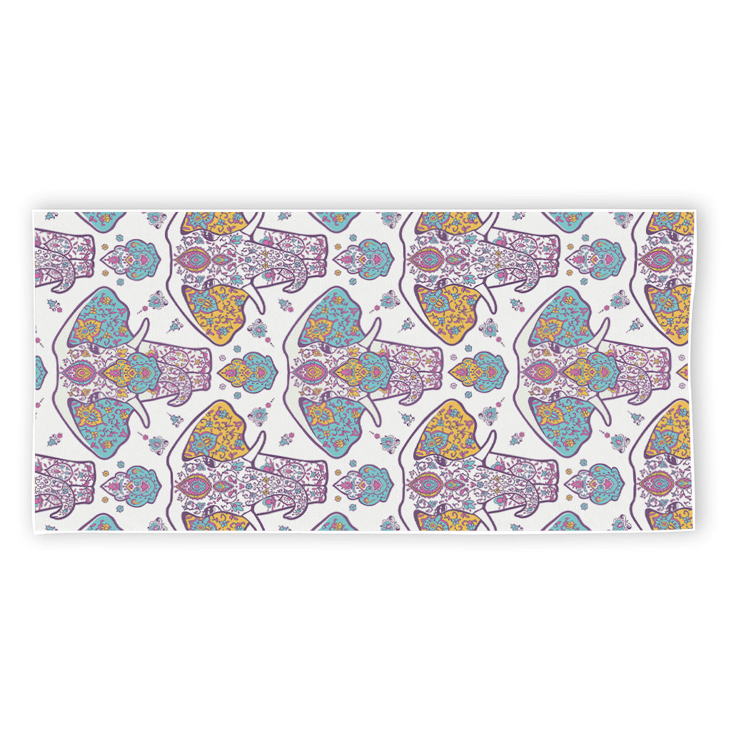 Indian Flower Elephant Pattern Print Beach Towel