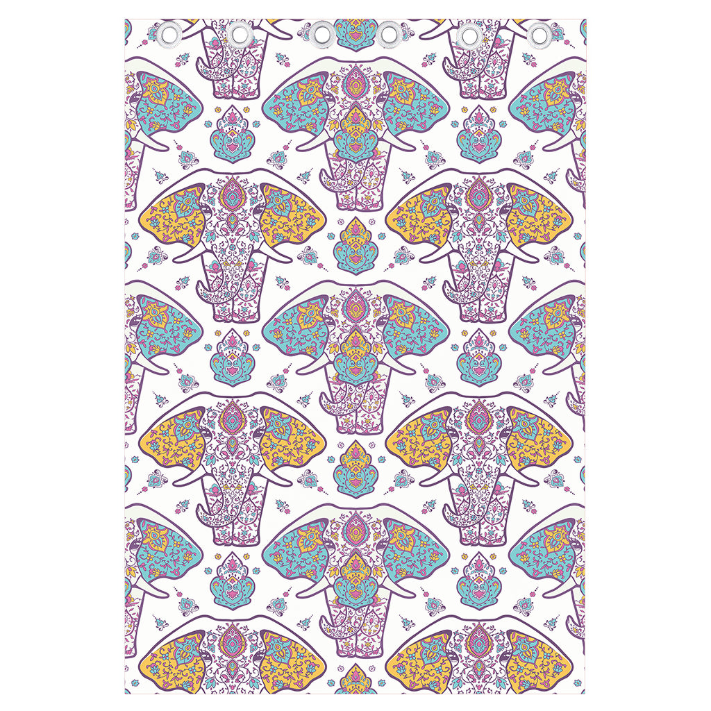 Indian Flower Elephant Pattern Print Curtain