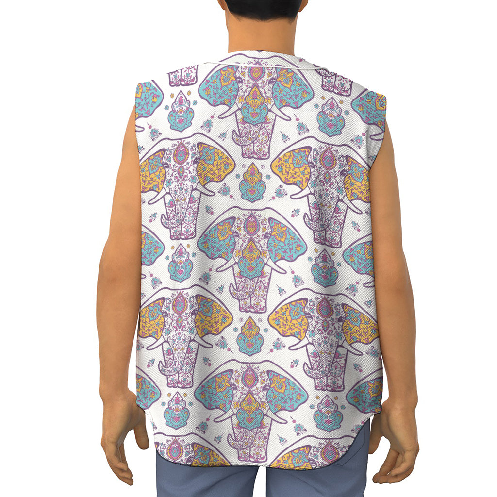 Indian Flower Elephant Pattern Print Sleeveless Baseball Jersey