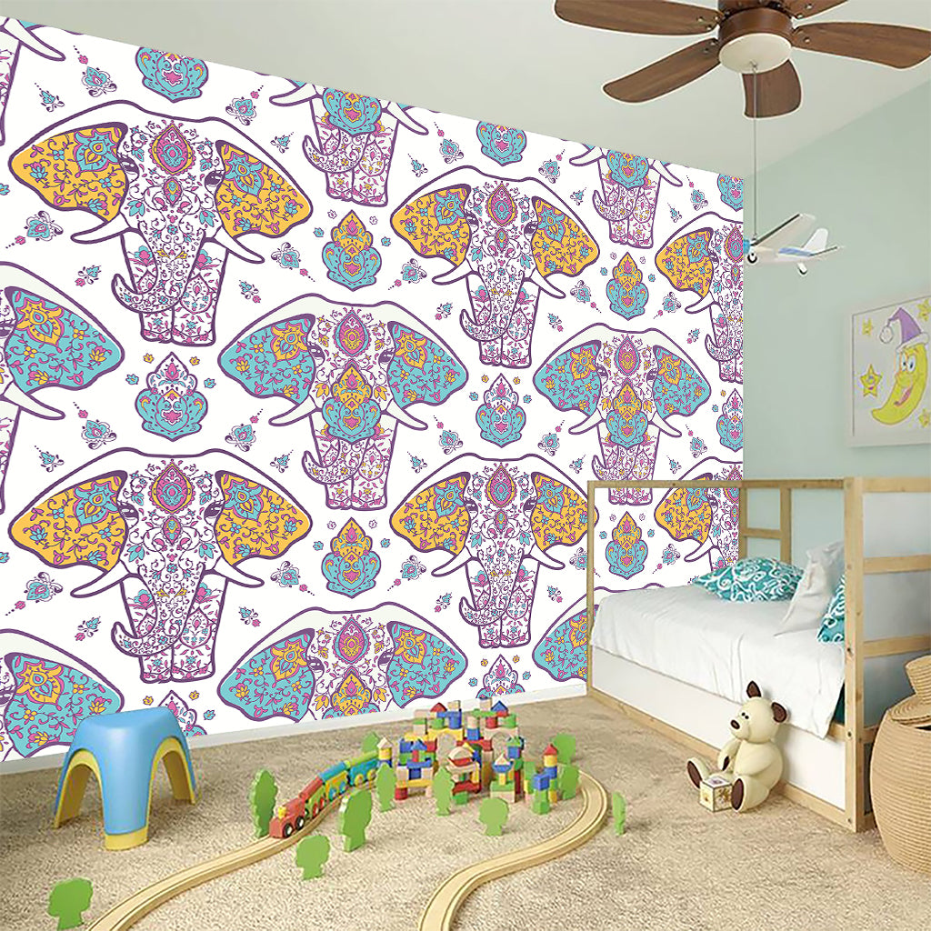 Indian Flower Elephant Pattern Print Wall Sticker
