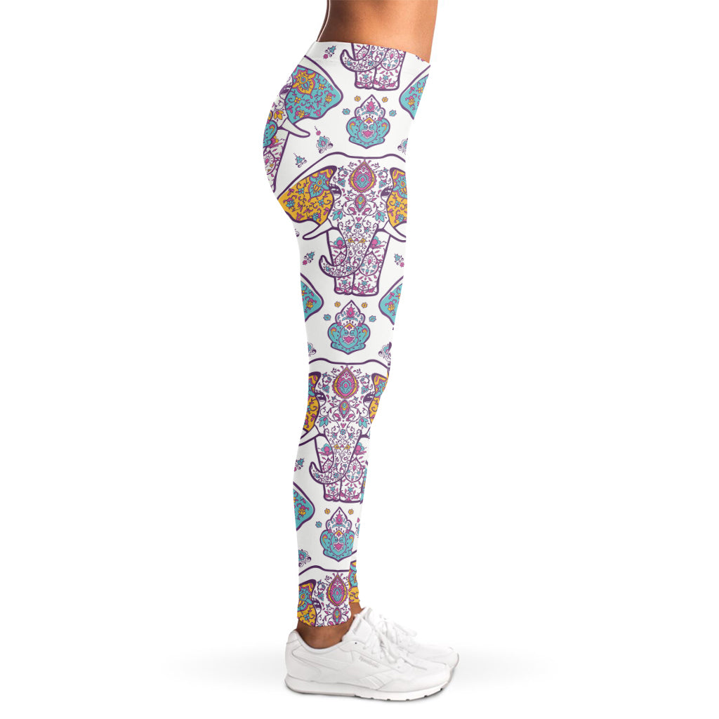 Indian Flower Elephant Pattern Print Women's Leggings