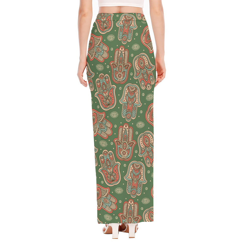 Indian Hamsa Pattern Print High Slit Maxi Skirt