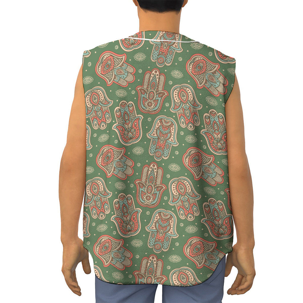 Indian Hamsa Pattern Print Sleeveless Baseball Jersey