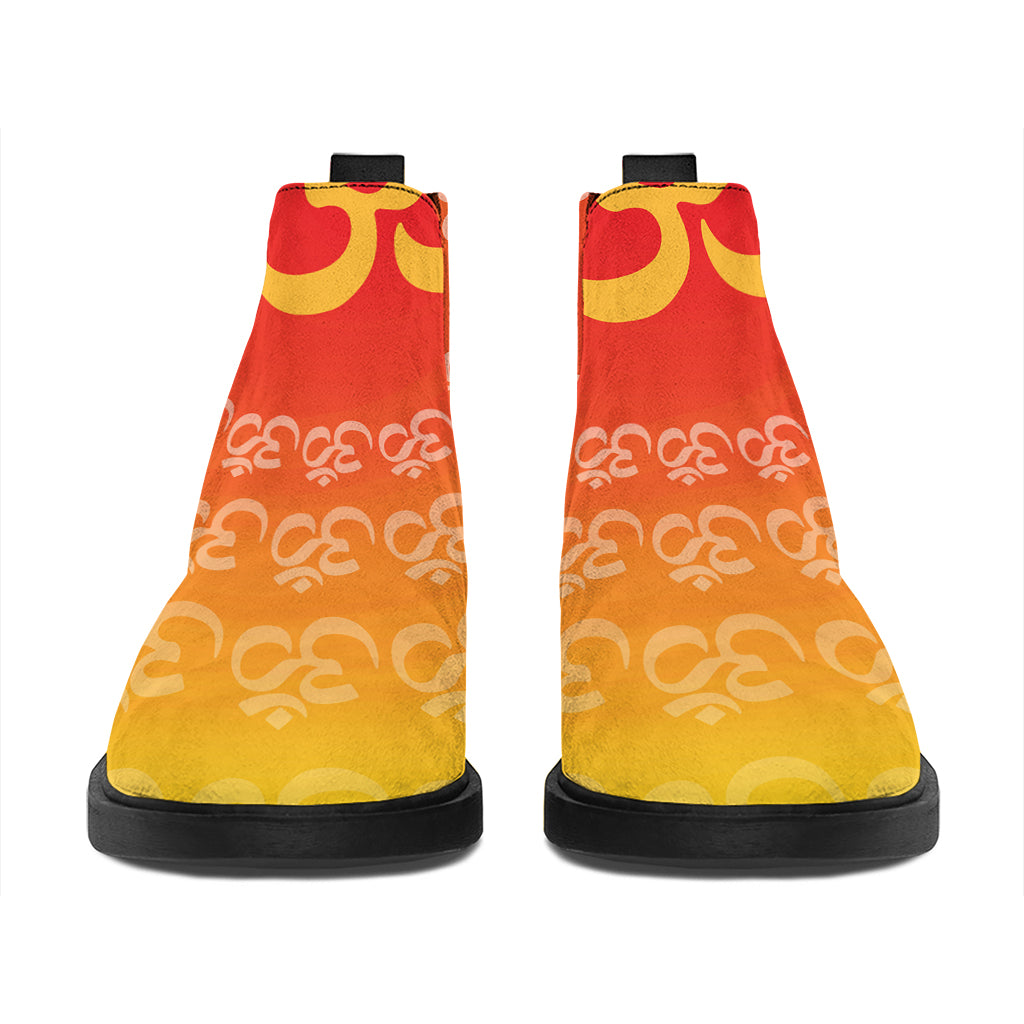 Indian Om Sign Print Flat Ankle Boots