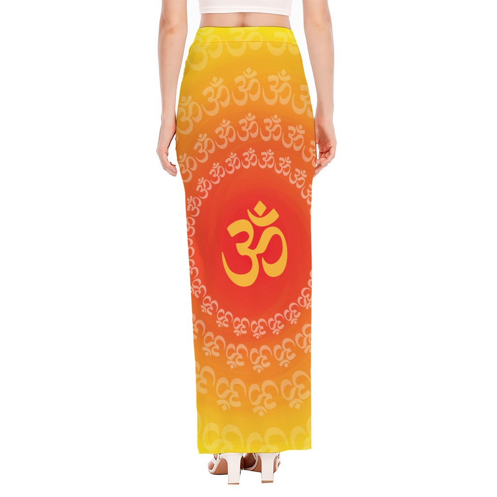 Indian Om Sign Print High Slit Maxi Skirt