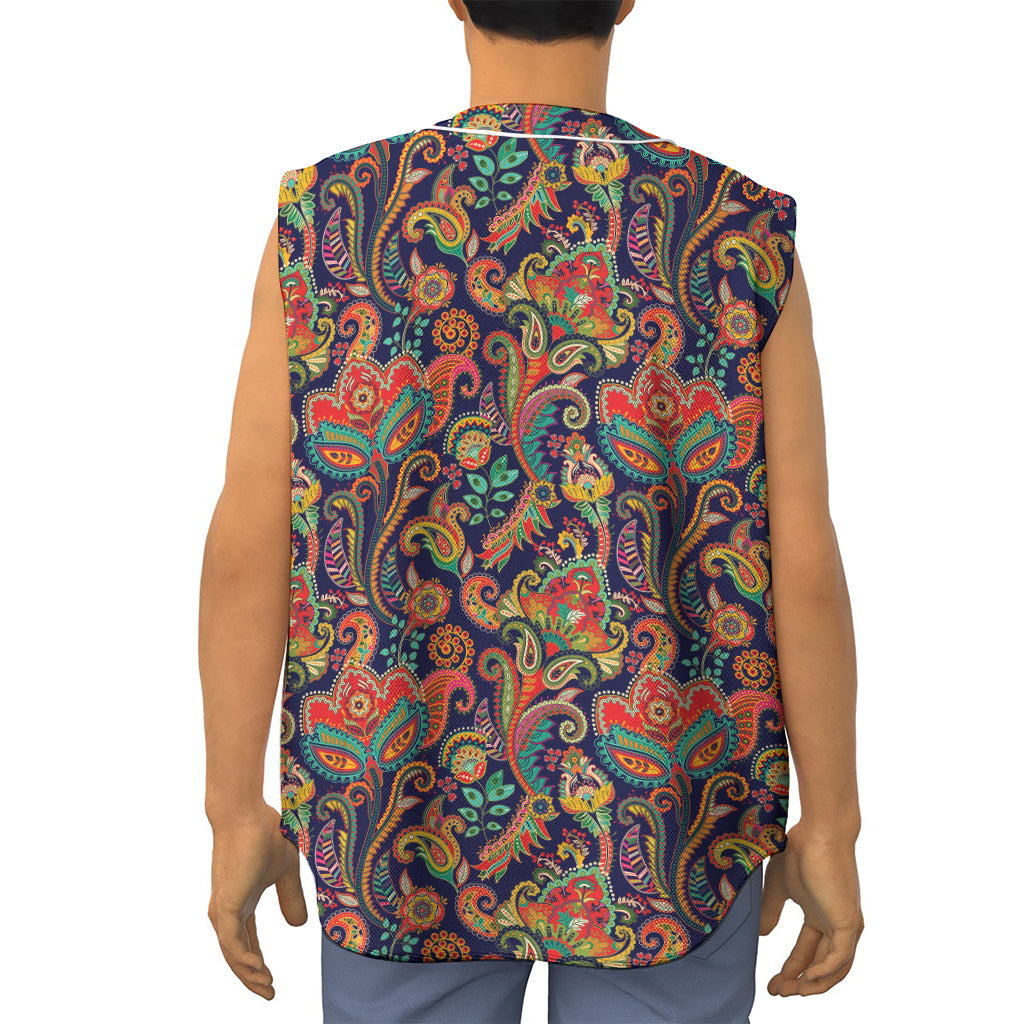 Indian Paisley Pattern Print Sleeveless Baseball Jersey