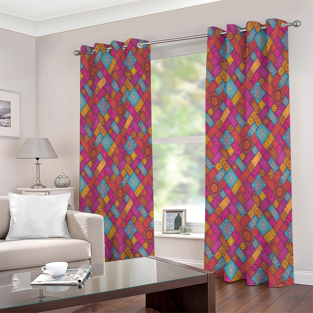 Indian Patchwork Pattern Print Extra Wide Grommet Curtains
