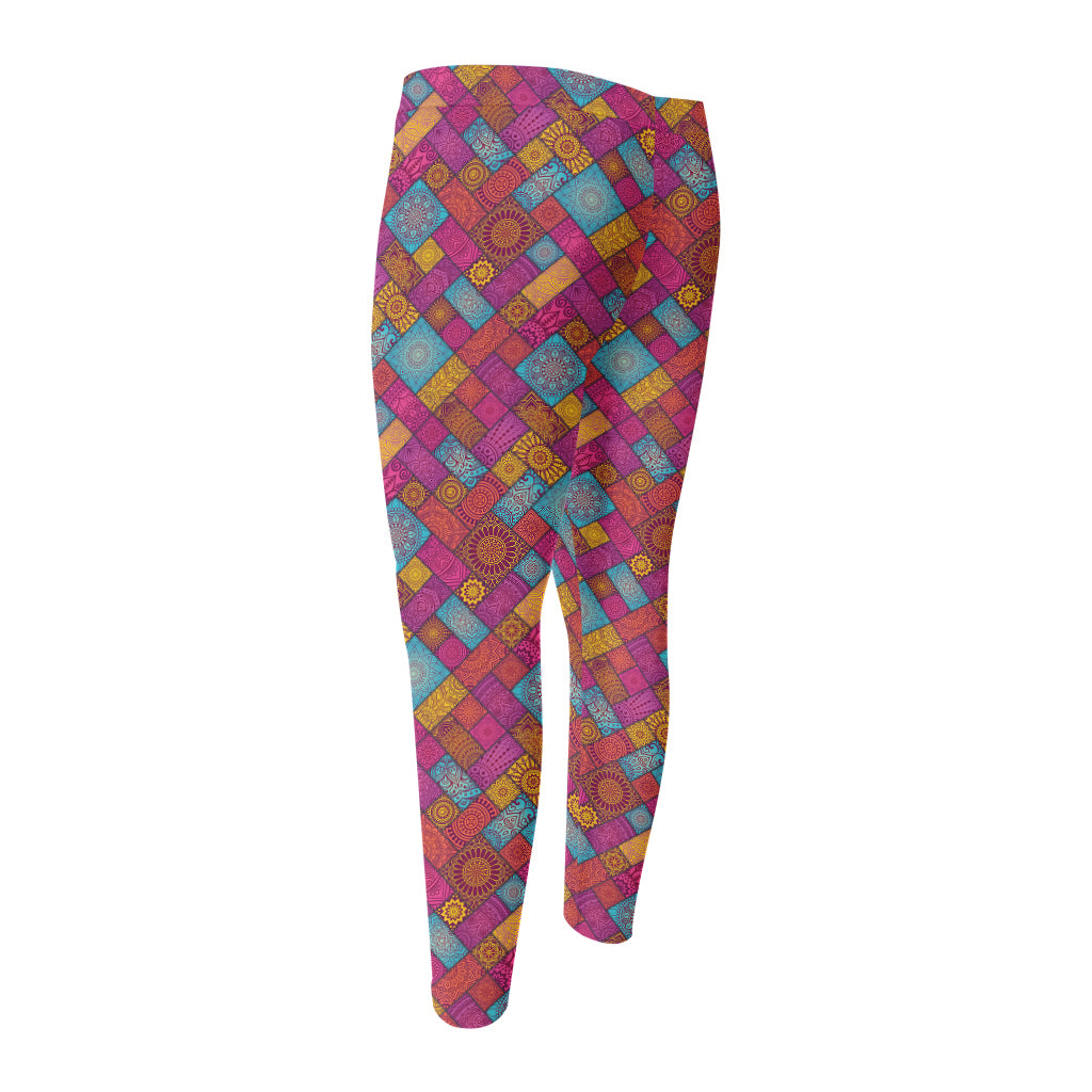 Indian Patchwork Pattern Print Men's Compression Pants