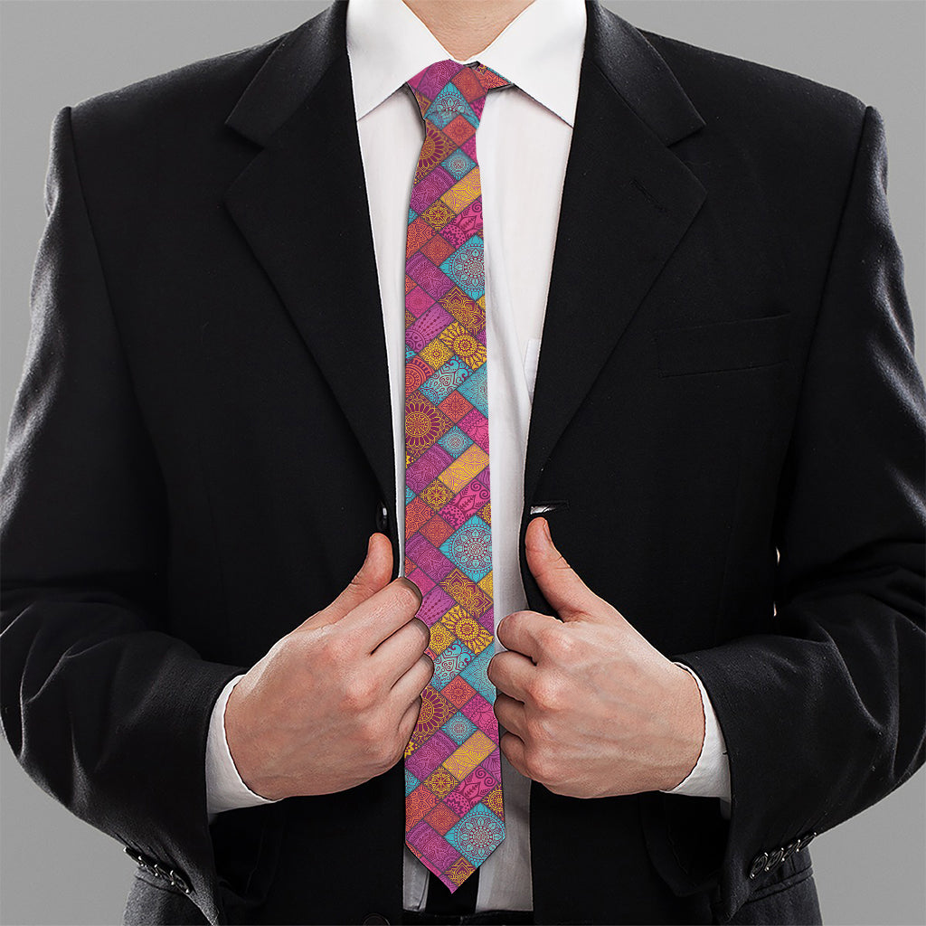 Indian Patchwork Pattern Print Necktie