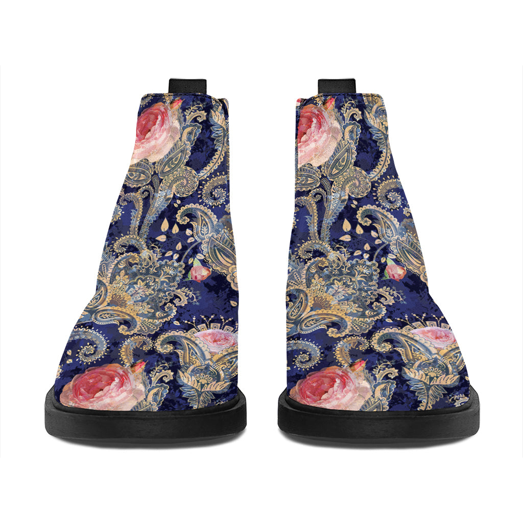 Indian Rose Paisley Pattern Print Flat Ankle Boots