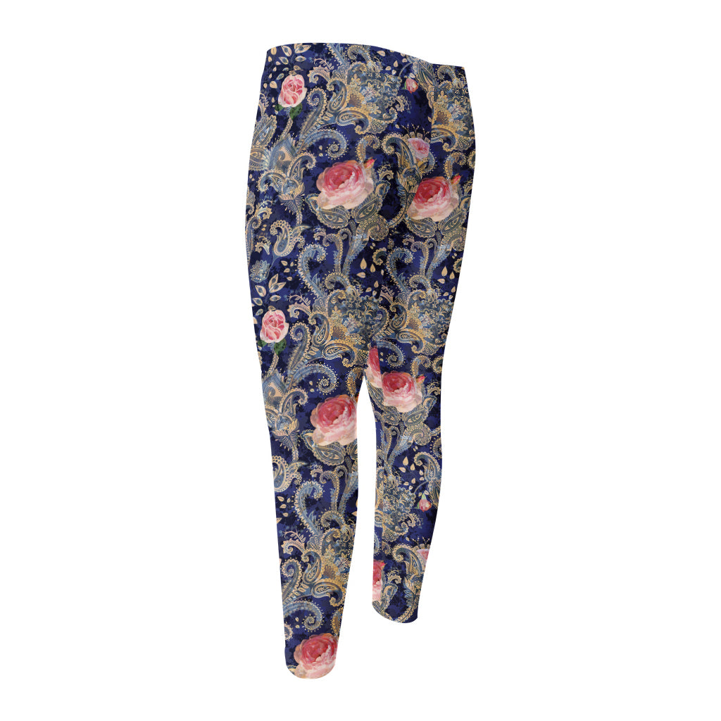 Indian Rose Paisley Pattern Print Men's Compression Pants
