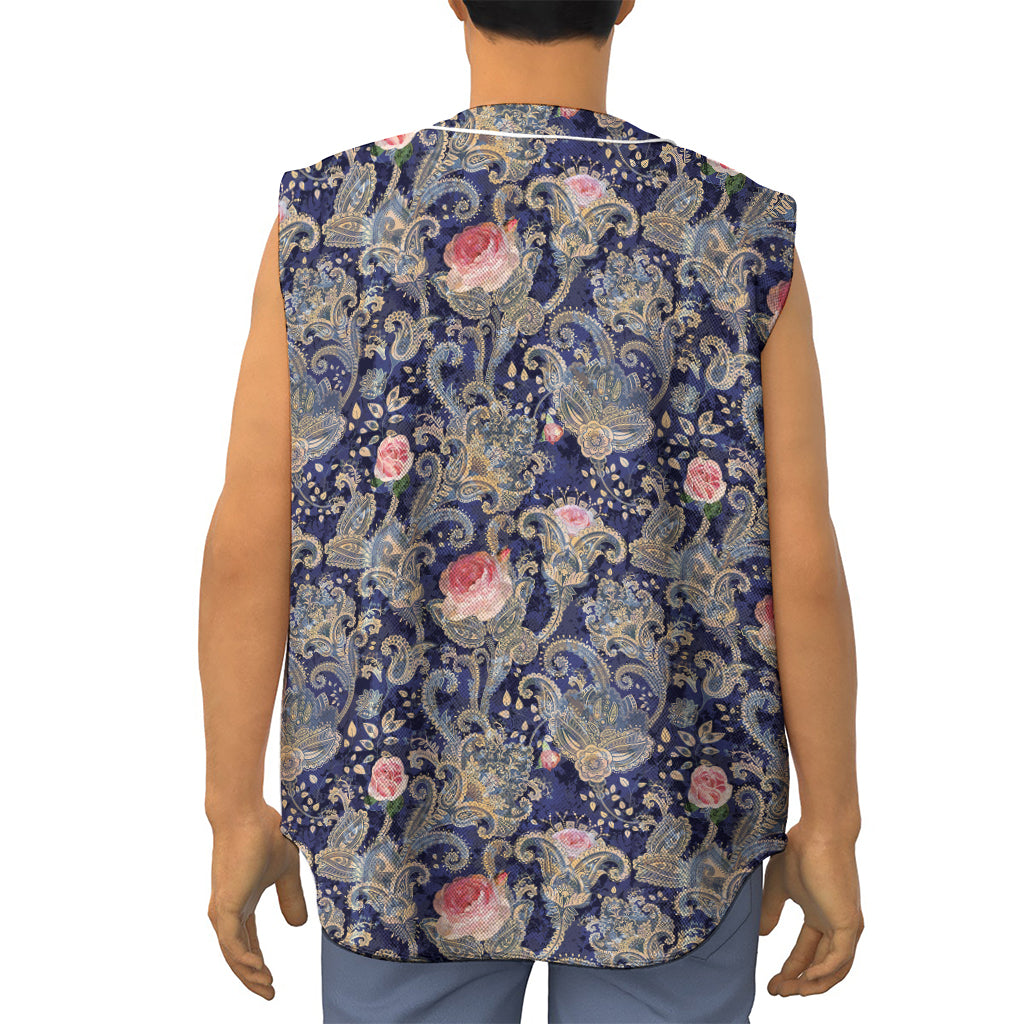 Indian Rose Paisley Pattern Print Sleeveless Baseball Jersey