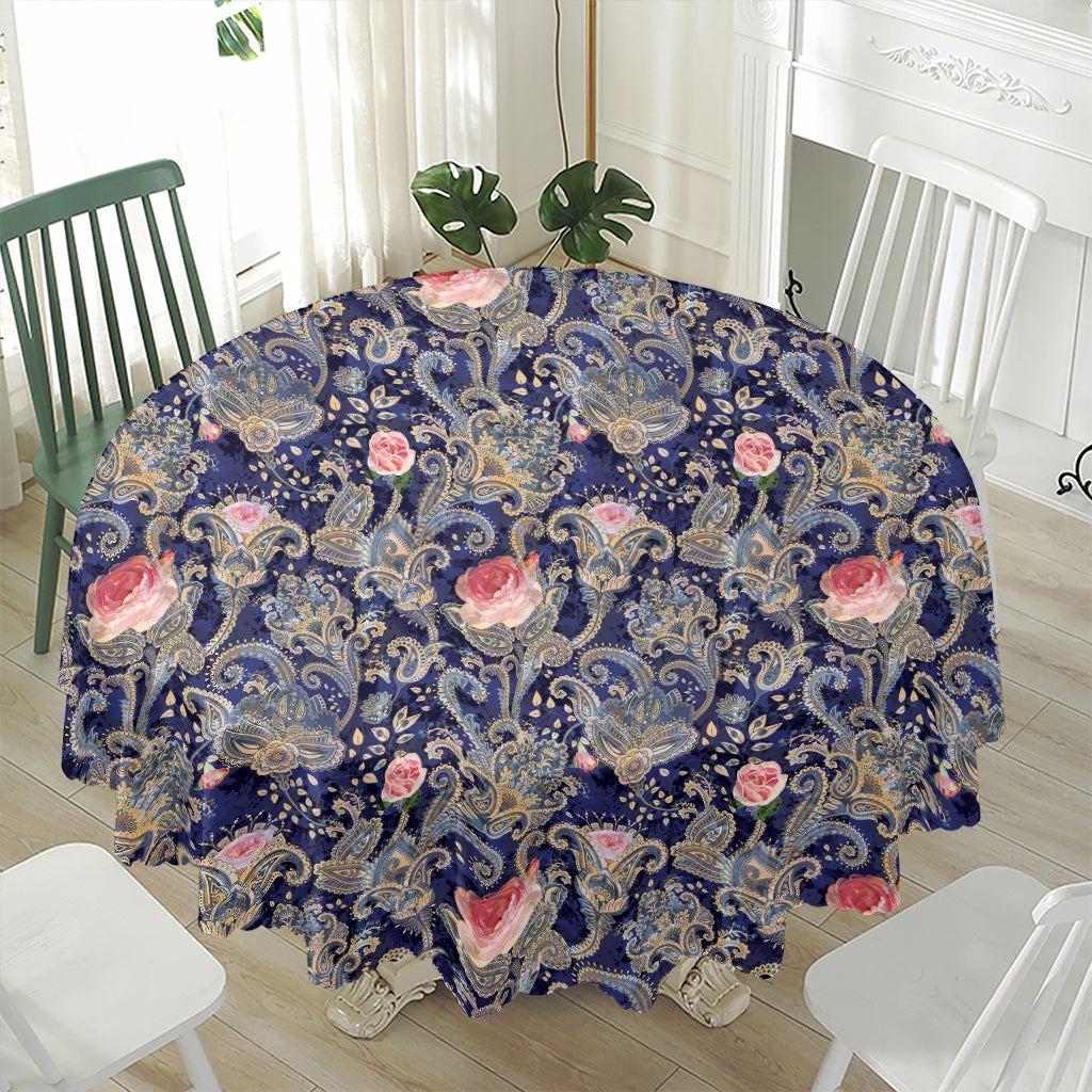 Indian Rose Paisley Pattern Print Waterproof Round Tablecloth