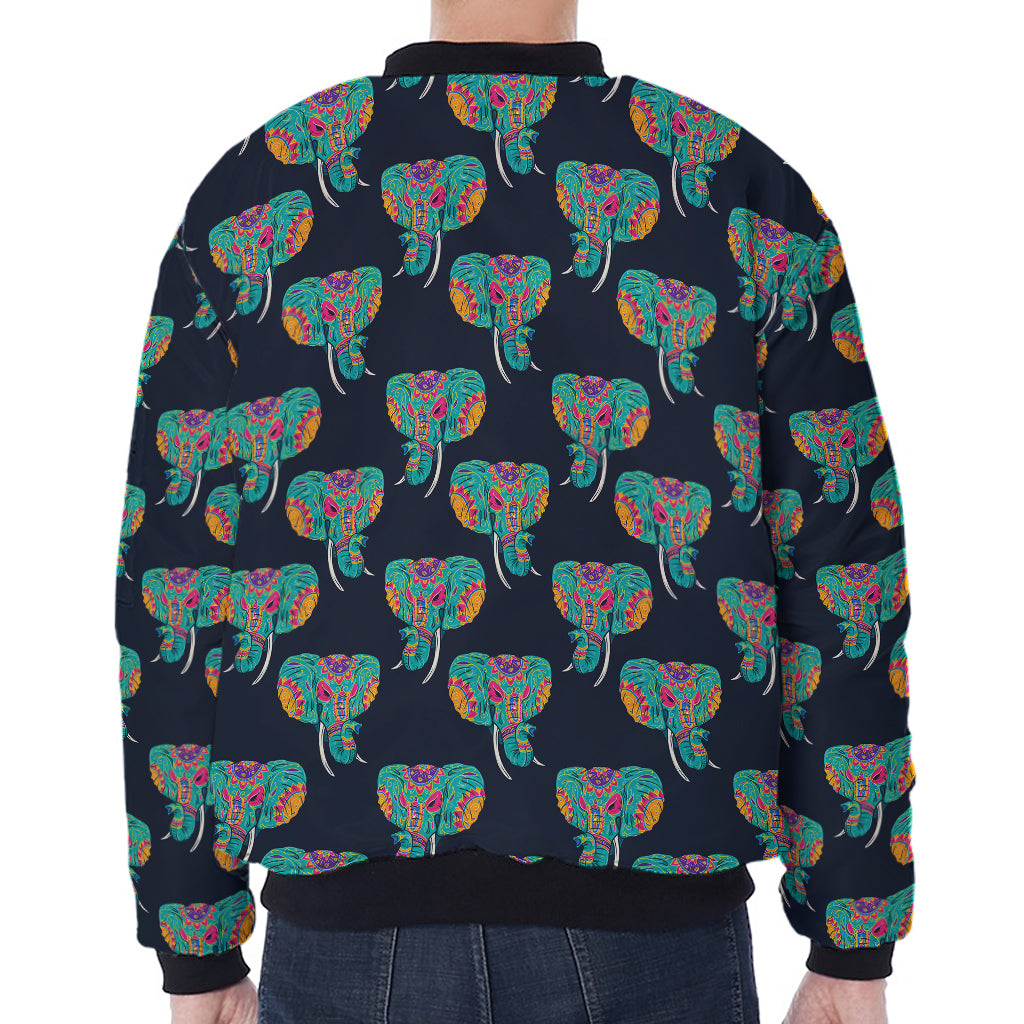 Indian Tribal Elephant Pattern Print Zip Sleeve Bomber Jacket