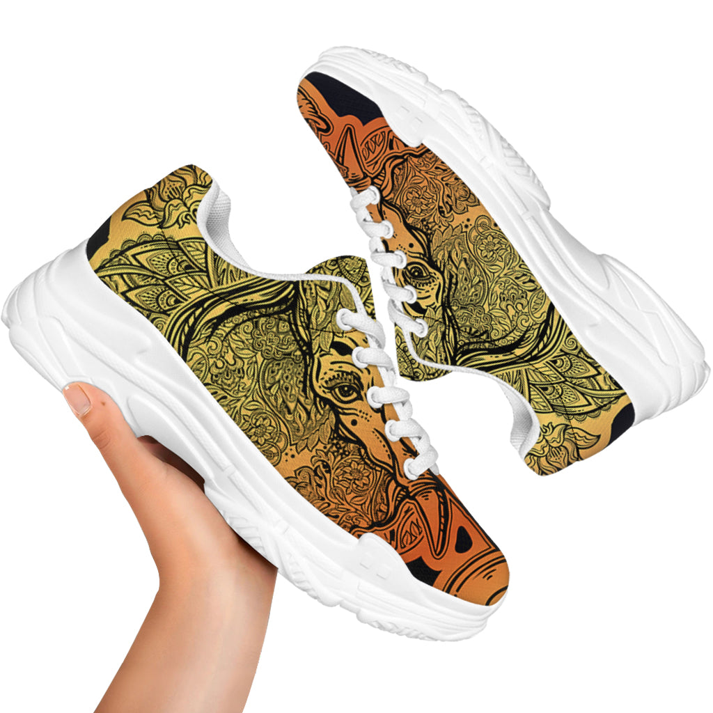 Indian Tribal Spiritual Elephant Print White Chunky Shoes