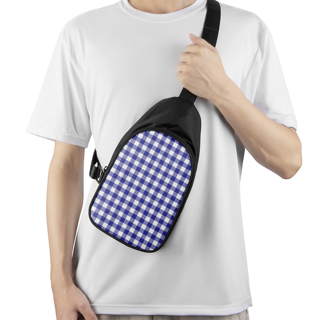 Indigo Blue And White Gingham Print Chest Bag
