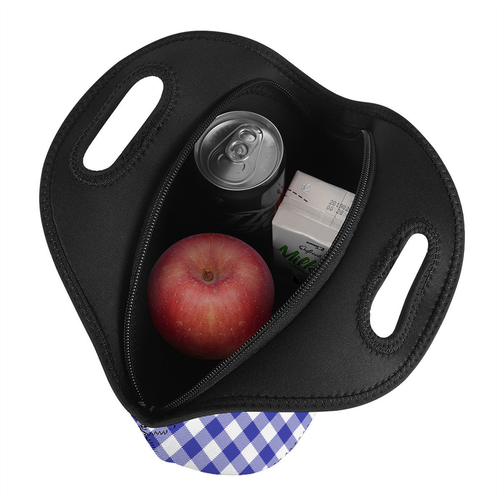 Indigo Blue And White Gingham Print Neoprene Lunch Bag