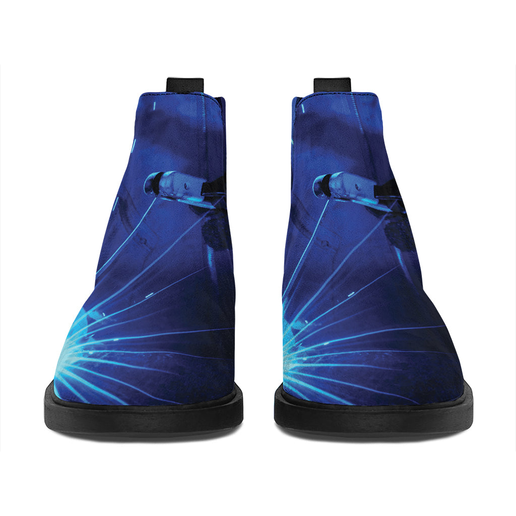Industrial Welder Print Flat Ankle Boots