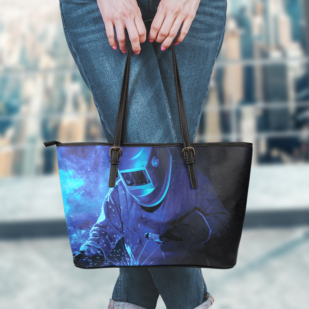 Industrial Welder Print Leather Tote Bag