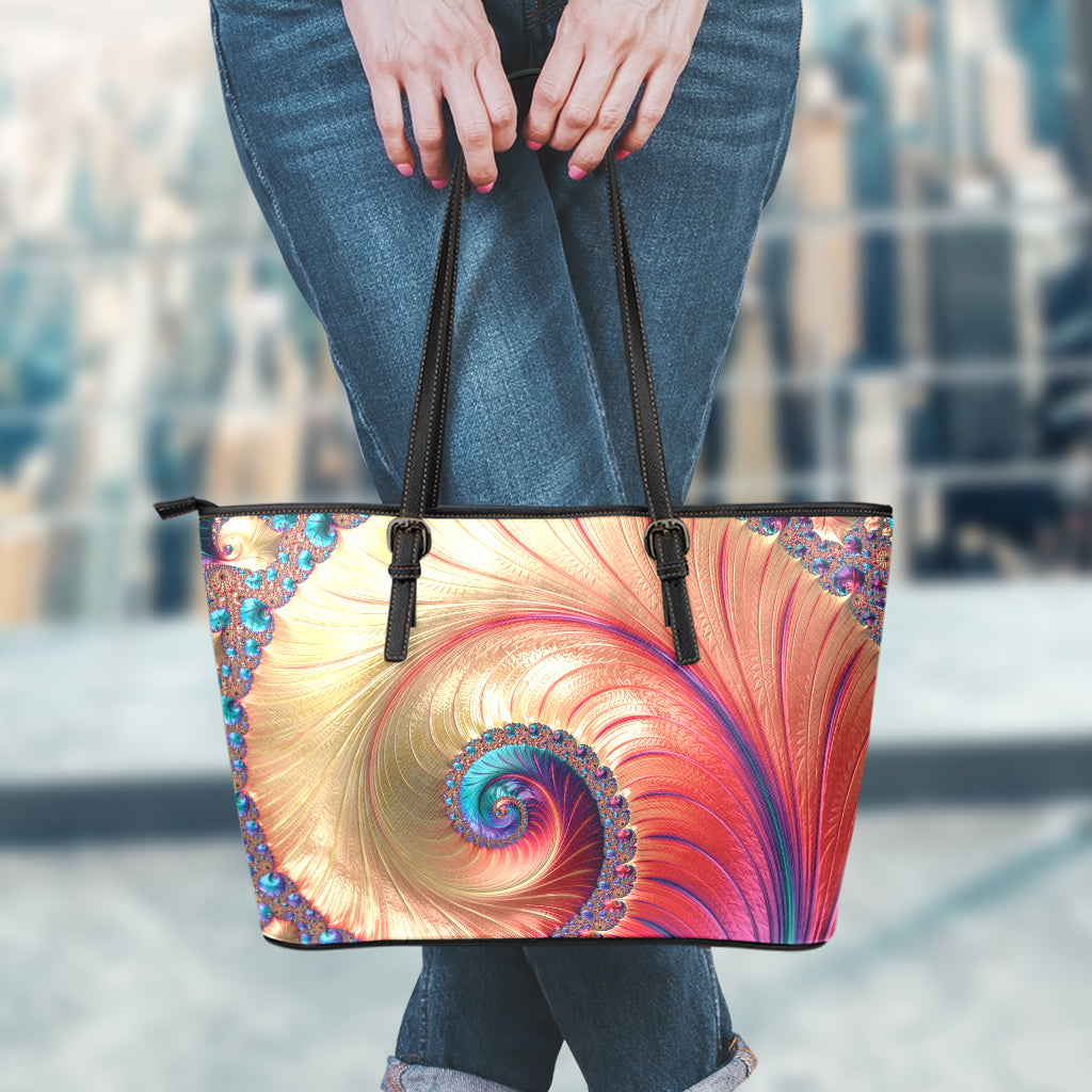 Infinite Fractal Print Leather Tote Bag