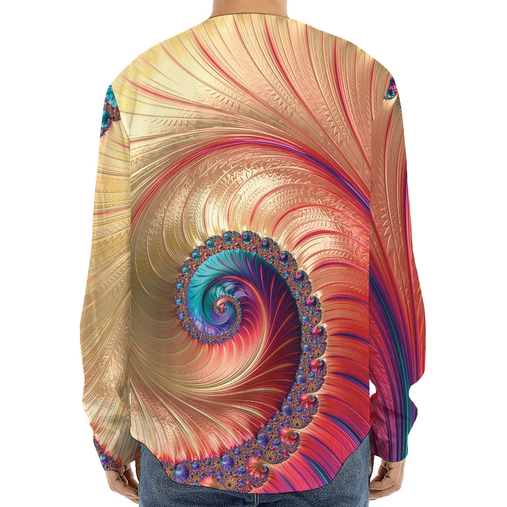 Infinite Fractal Print Long Sleeve Baseball Jersey