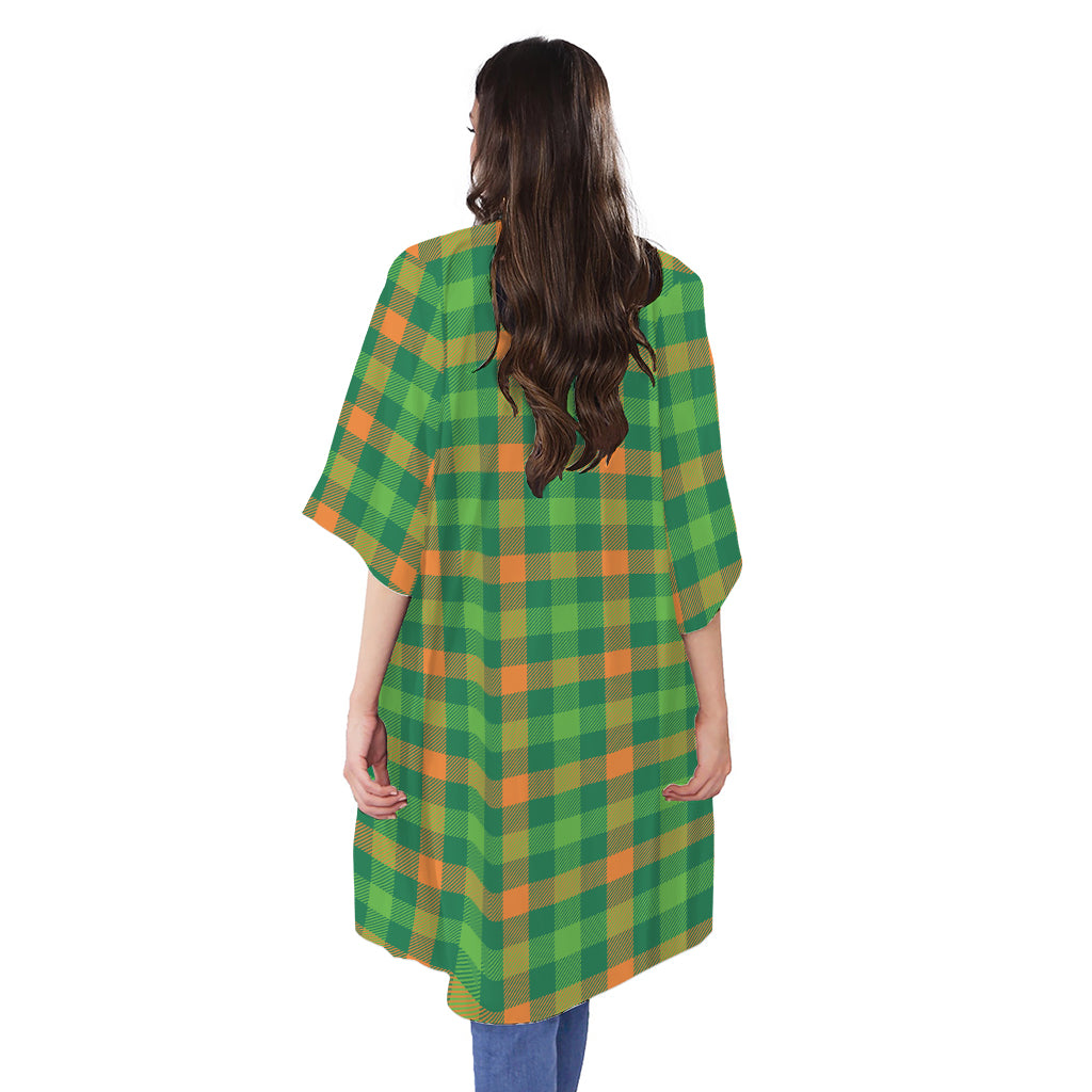 Irish Buffalo Check Pattern Print Open Front Beach Cover Up