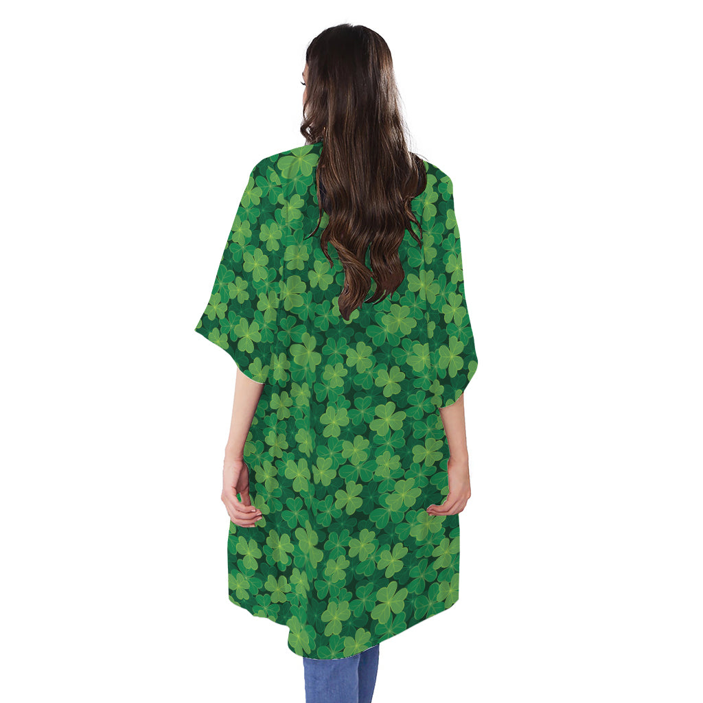 Irish Clover Saint Patrick's Day Print Open Front Beach Cover Up