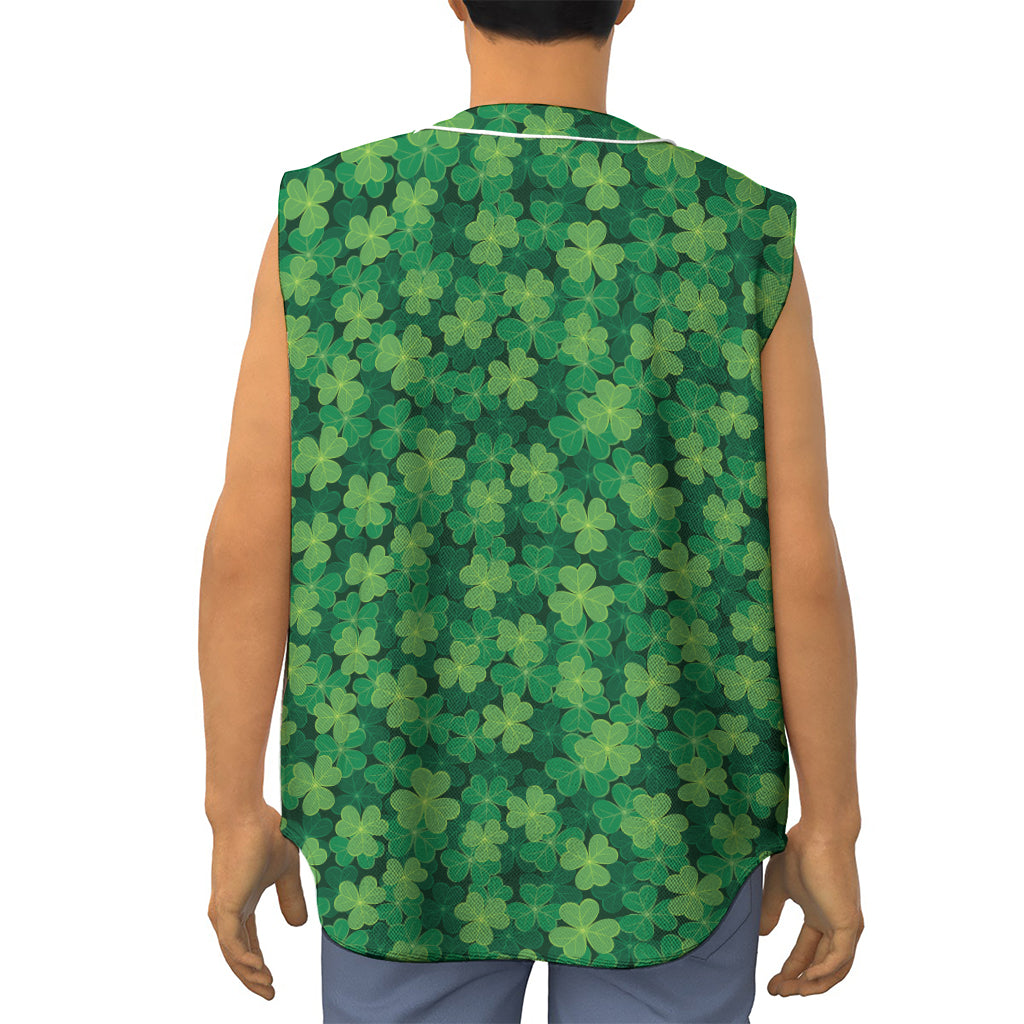 Irish Clover Saint Patrick's Day Print Sleeveless Baseball Jersey