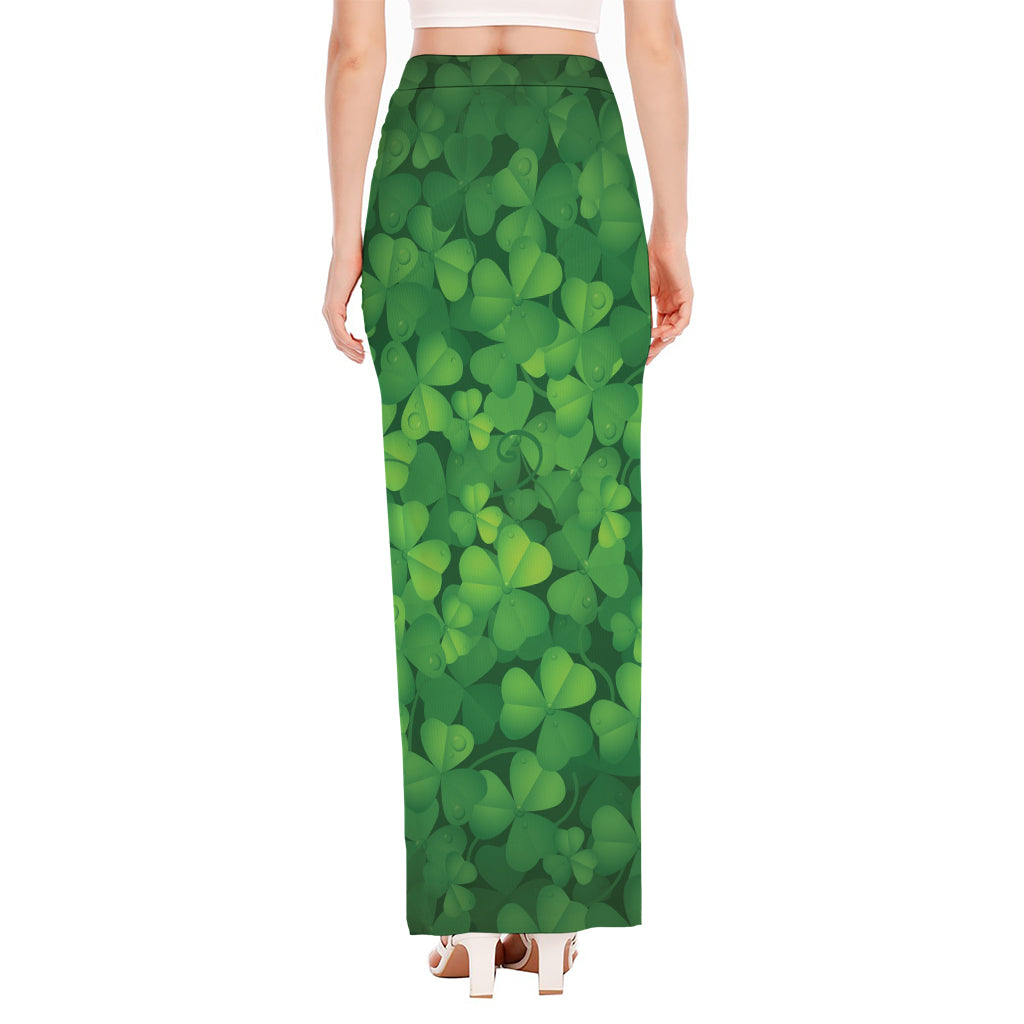 Irish Clover St. Patrick's Day Print High Slit Maxi Skirt