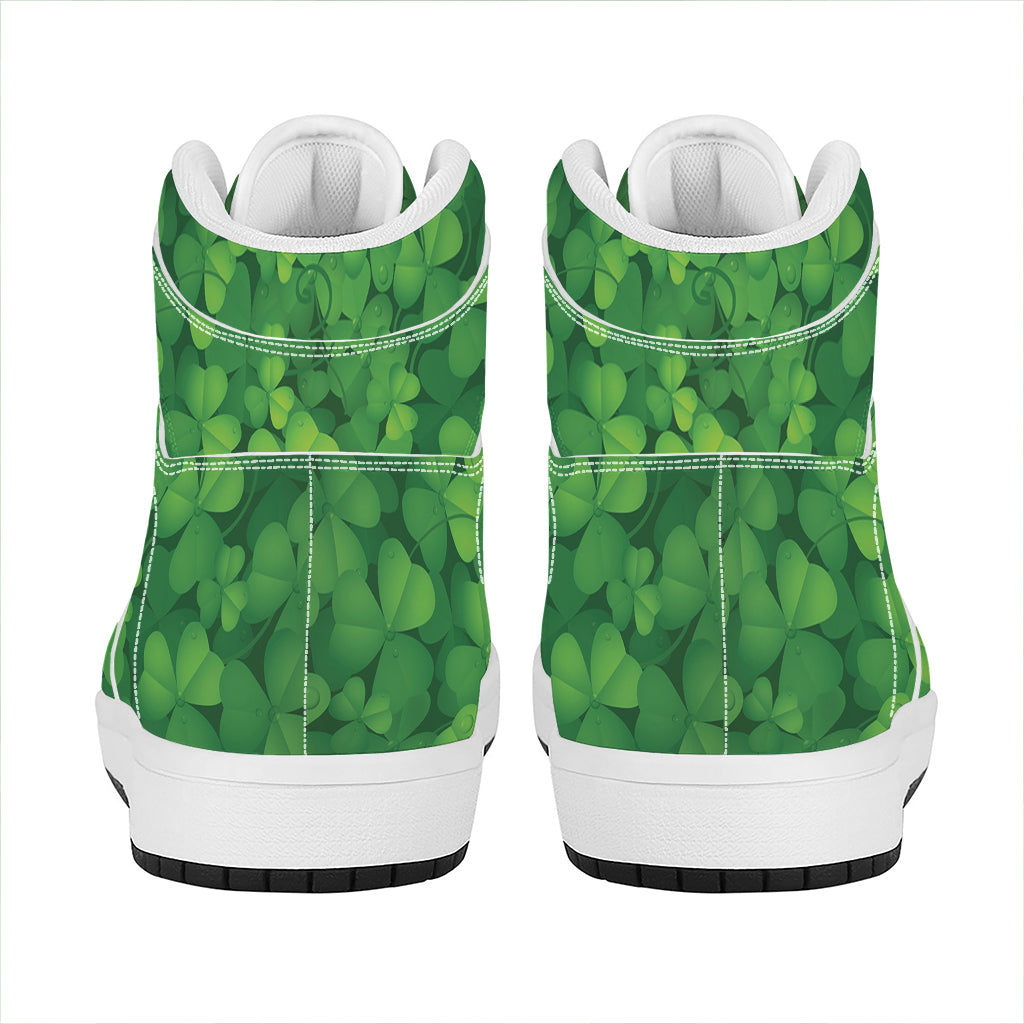 Irish Clover St. Patrick's Day Print High Top Leather Sneakers