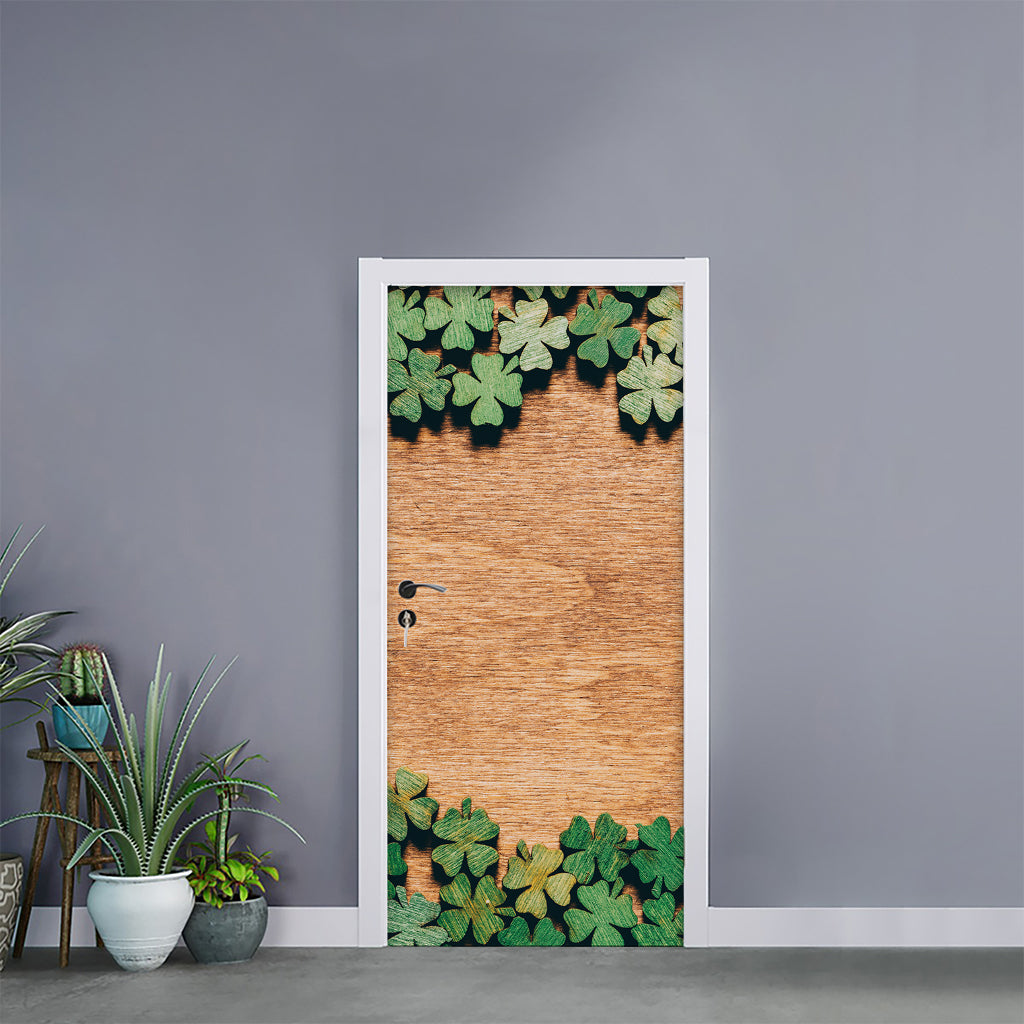 Irish Four Leaf Clovers Wood Print Door Sticker