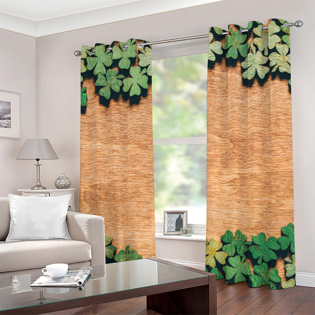 Irish Four Leaf Clovers Wood Print Grommet Curtains