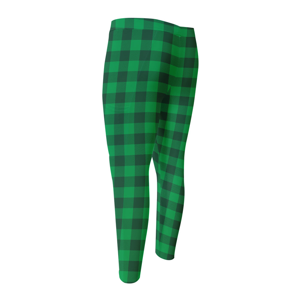 Irish Green Buffalo Check Pattern Print Men's Compression Pants