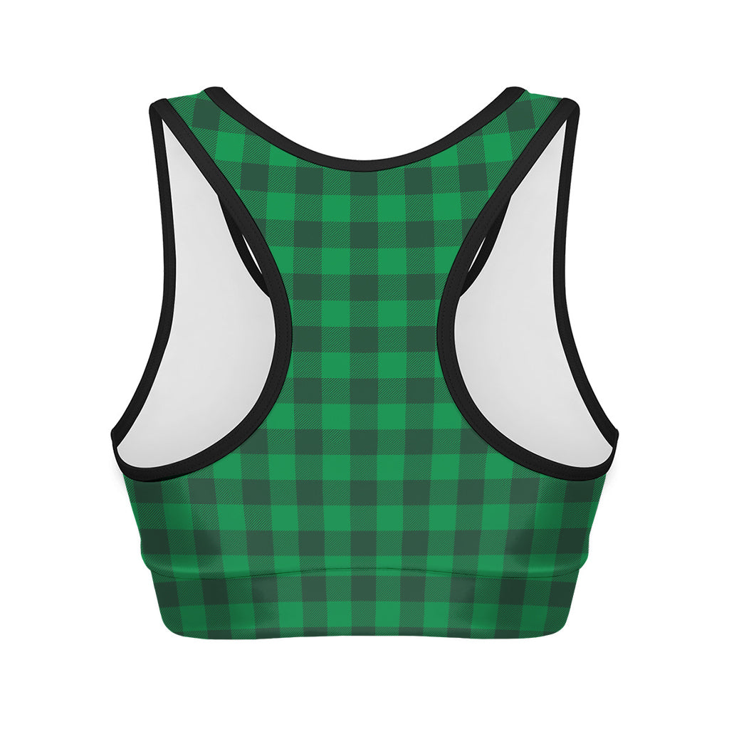 Irish Green Buffalo Check Pattern Print Women's Sports Bra