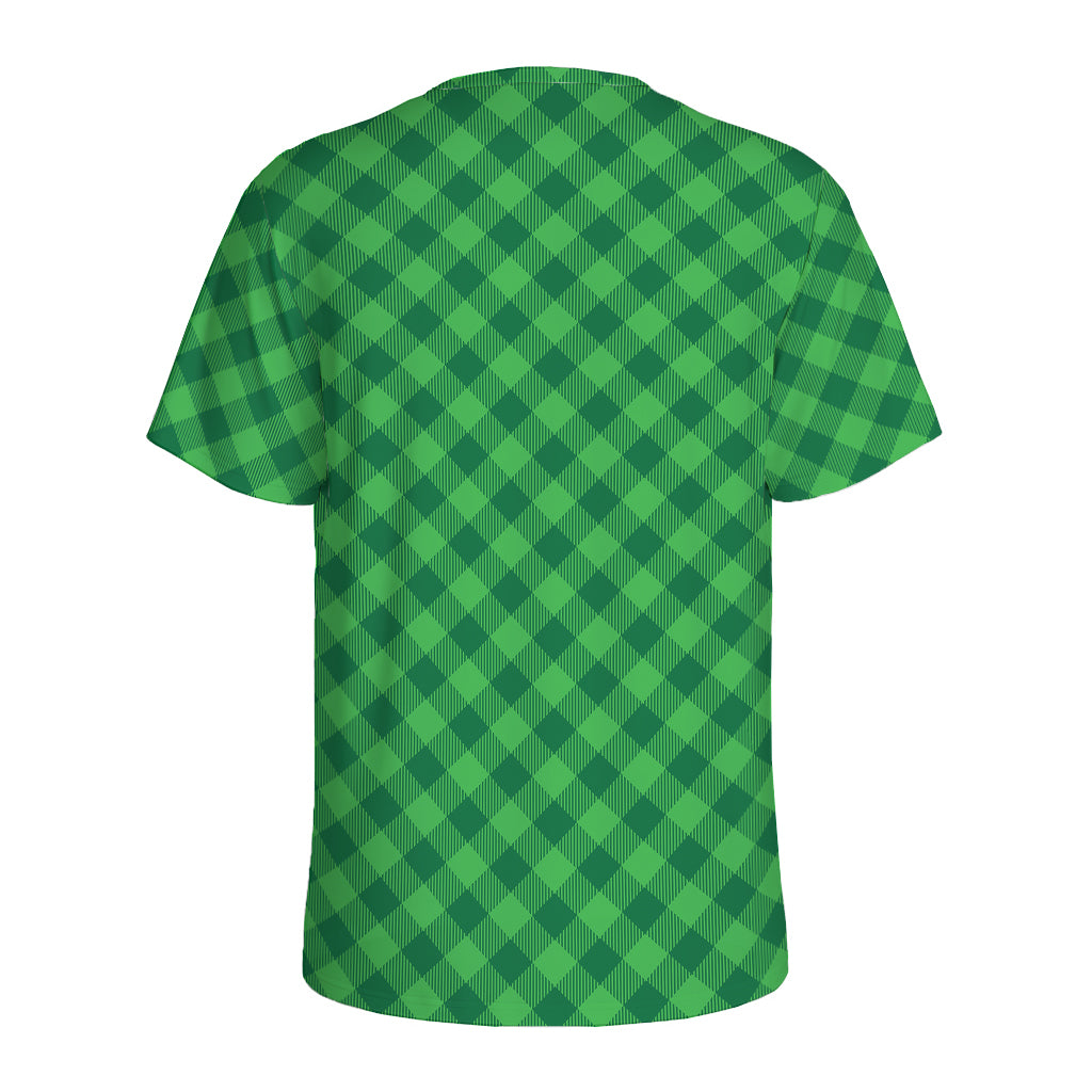 Irish Green Buffalo Plaid Print Men's Sports T-Shirt