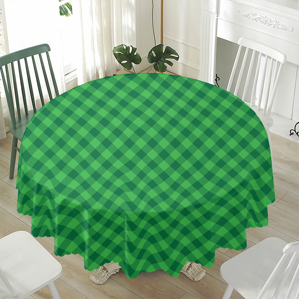 Irish Green Buffalo Plaid Print Waterproof Round Tablecloth