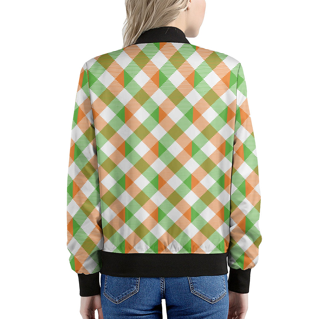 Irish Plaid Saint Patrick's Day Print Women's Bomber Jacket